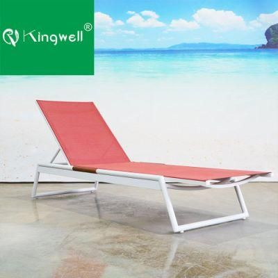 Modern Design Factory OEM Aluminum Textilene Outdoor Furniture Wooden Teak Chaise Sun Lounger for Hotel