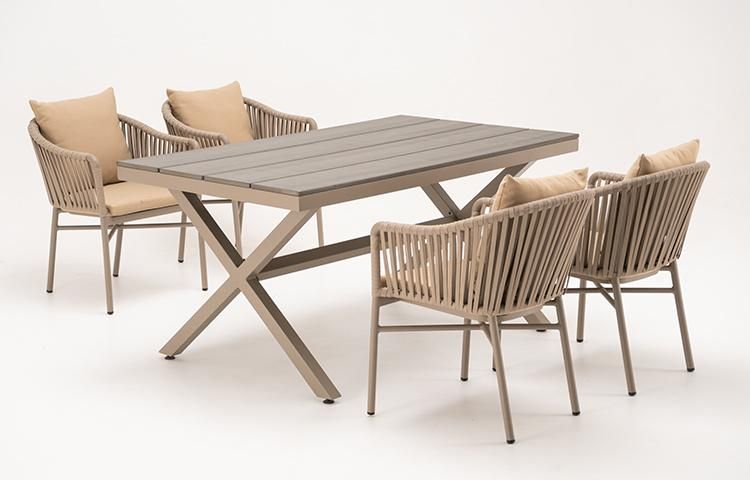 6 Seaters Patio Outdoor Garden Rope Aluminum Furniture Dining Table Set