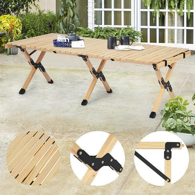 Large Size Portable Egg Roll Outdoor Solid Wooden Folding Table