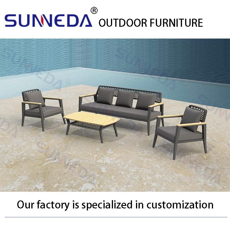 Garden Sectional Sofa Outdoor Furniture Sofa Set with Wood Coffee Table