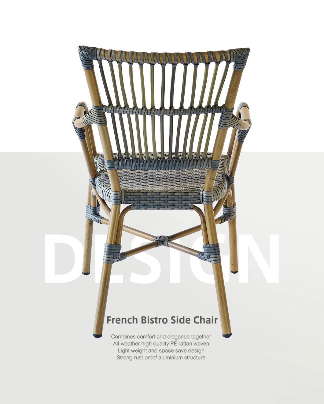 Best Selling Garden Rattan Furniture Gray Cane Bistro Arm Chair Outdoor Furniture