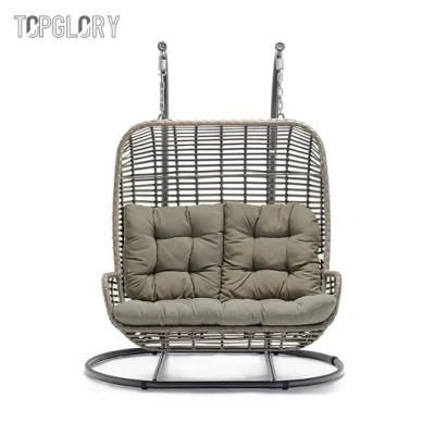 Double Wicker Patio Hammock Outdoor PE Rattan Garden Hanging Swing Chair