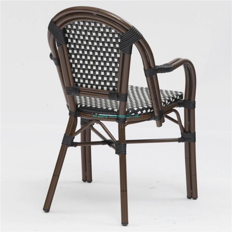 Aluminum Frame French Design Stackable PE Rattan Wicker Dining Chair