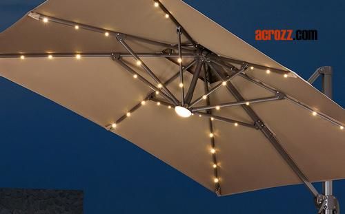 Outdoor Garden Aluminum Folding Beach Sun Solar LED Light Parasol Umbrella