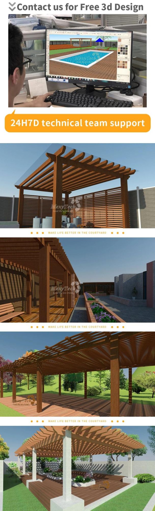China Supplier Customized Design Maintenance Free Wood Plastic Composite Outdoor WPC Pergola