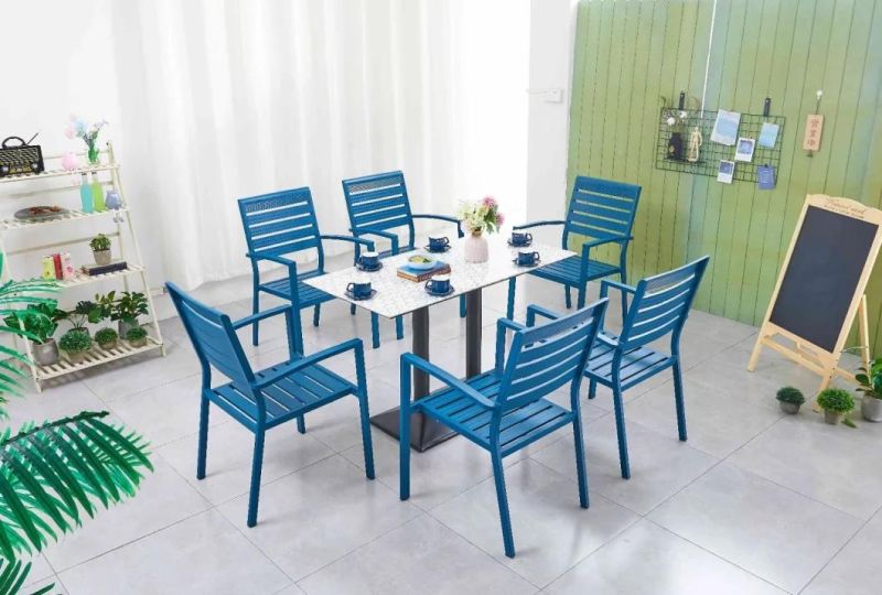 New Model of Cast Aluminum Table and Chair Set Patio Light Weighted Chair in Blue Color