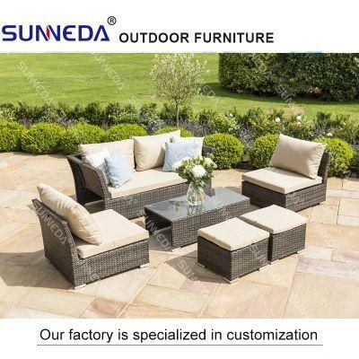 Modern Leisure Rattan Outdoor Corner Sofa and Tea Table for Pool Garden Hotel Bar Multi-Seat Sofa with Cushion