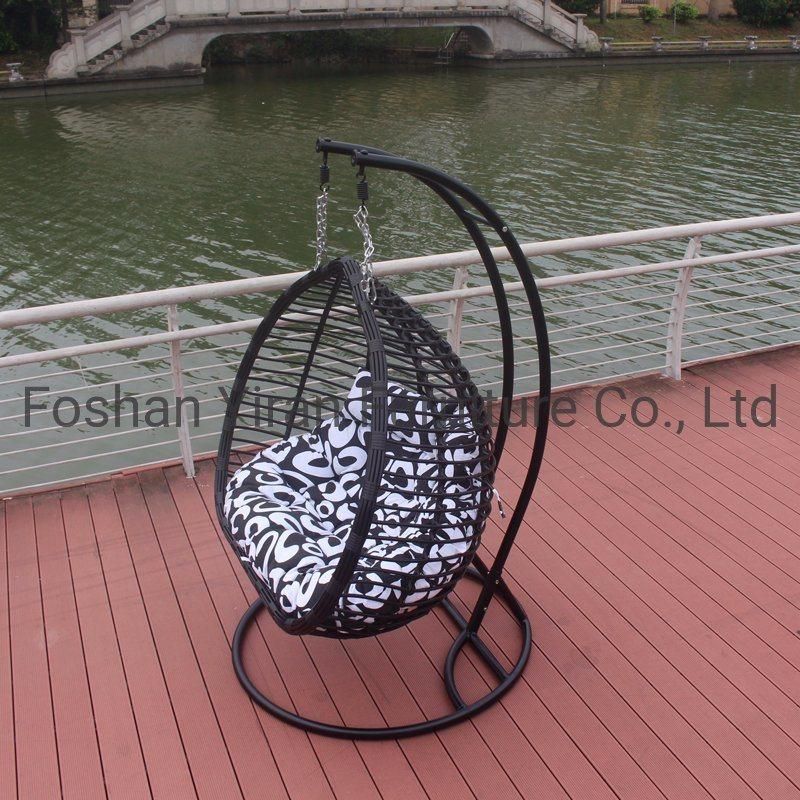 Outdoor Garden Iron Metal Hanging Wicker Double Basket Rattan Swing Chair Patio