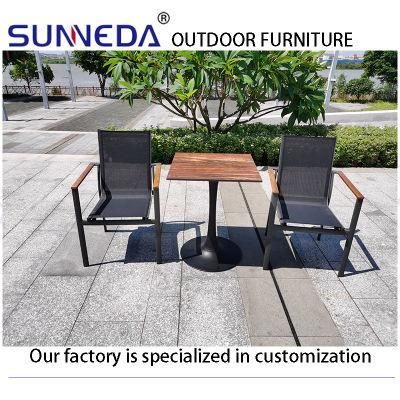 Luxury Outdoor Garden Furniture Leisure Table and Chair Set with Wood Armrest Stackable