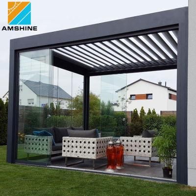 Remote Controlled Motorized Gazebo Outdoor Opening Louvered Roof Aluminum Pergola