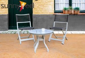 Outdoor Garden Rope 3 Piece Set Round Small Table Folding Chair