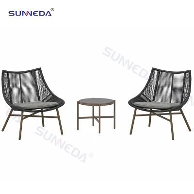 Patio Leisure Chair Set with Imitation Wood Framed Polyester Cushions