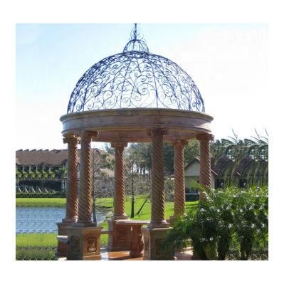 Outdoor Garden Natural Stone Beige Marble Column Gazebo Pergola