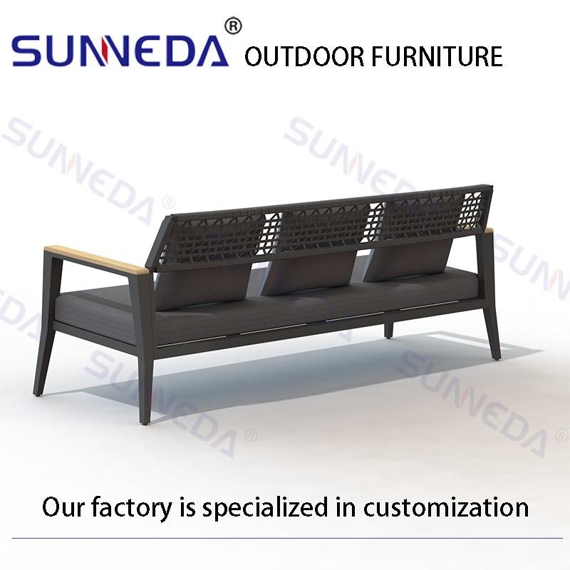 Garden Sectional Sofa Outdoor Furniture Sofa Set with Wood Coffee Table