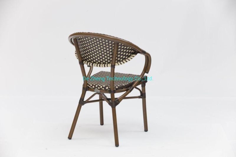 Wholesale Commercial Aluminum Frame Plastic Rattan Wicker Stackable Chair Bistro Hotel Patio Cafe Armrest Cane Chairs
