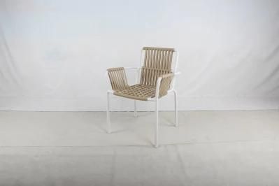 Stackable Wholesale Hotel 4mm Polyester Rope Weaving Outdoor Garden Dining Chair