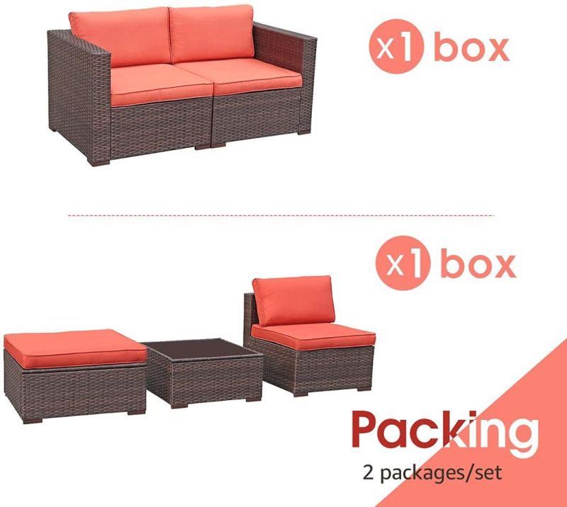 5 Pieces Patio Furniture Sets Outdoor Sectional Sofa Manual Weaving Rattan Wicker Set