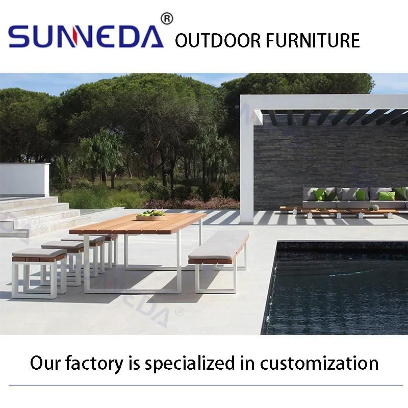 Simple Design Rectangular Outdoor Dining Table with Square Cone-Shaped Foot