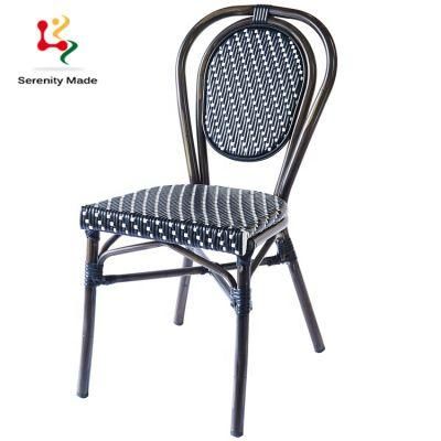 New Cafe Furniture Stackable Outdoor Dining Chair for Restaurant Coffee Shop Aluminum PE Rattan Bistro Chair