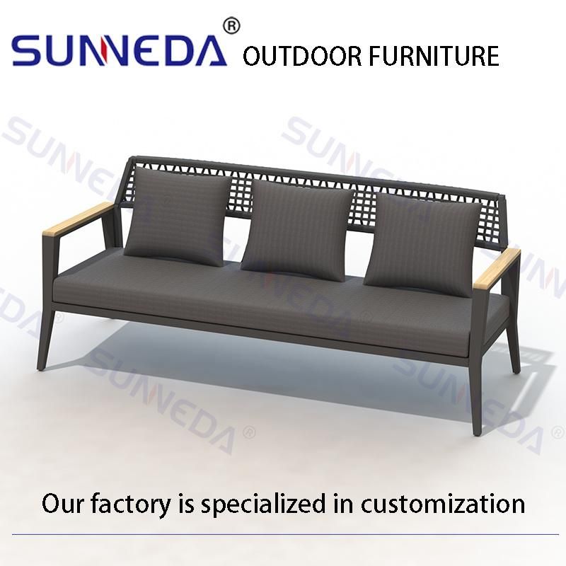 Garden Sectional Sofa Outdoor Furniture Sofa Set with Wood Coffee Table