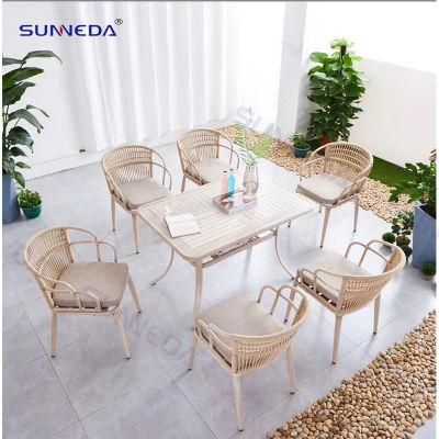 Garden Dining Set with Aluminum Imitation Wood Grain Frame