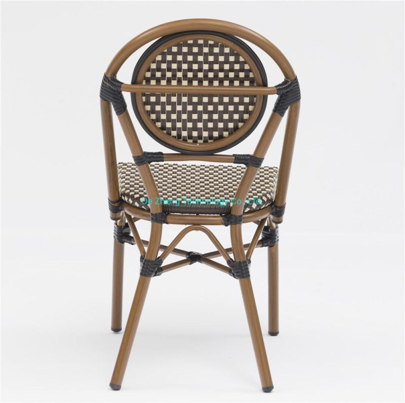 Hot Saling French Bistro Rattan Wicker Chairs Balcony Cafe Aluminum Bamboo Look Hotel Handmade Stacking Armless Dining Chairs