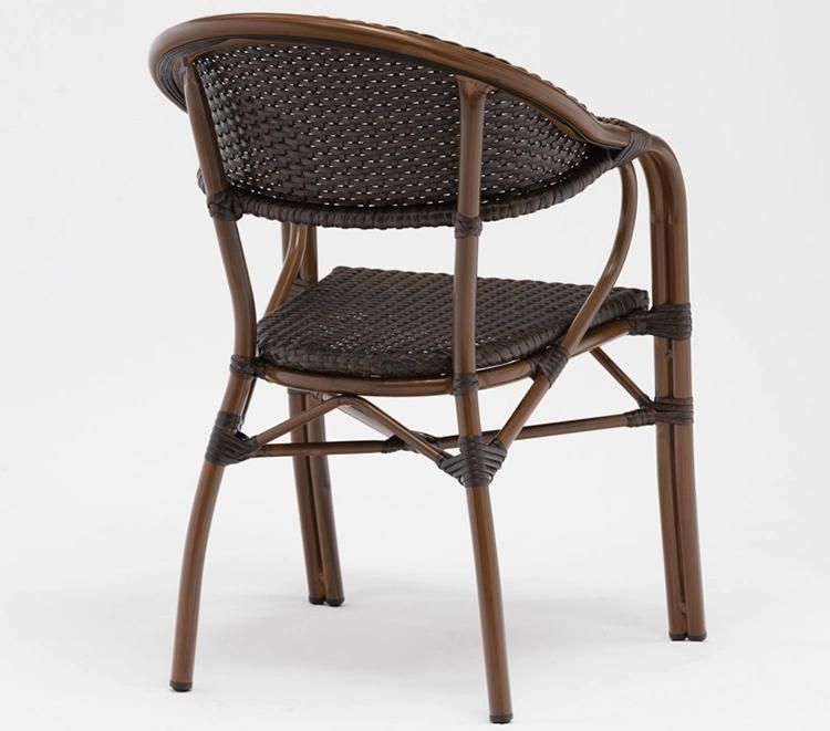 Double Foot Tube Alominum French Style Outdoor Chair Bistro Rattan Bamboo Look