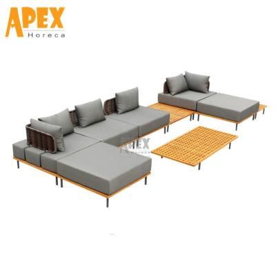 Outdoor Home Garden Luxury Furniture Aluminium Wooden Teak Sectional Lounger Waterproof Sofa with Coffee Table