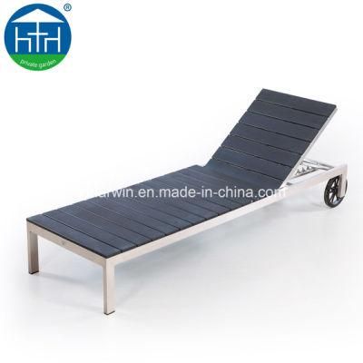 Modern Outdoor Garden Patio Polywood Sun Lounger with Wheels