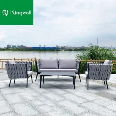 Outdoor Minimalism Design Simple Style Garden Set Ribbon Weaving Sofa Set Made of Aluminum Frame