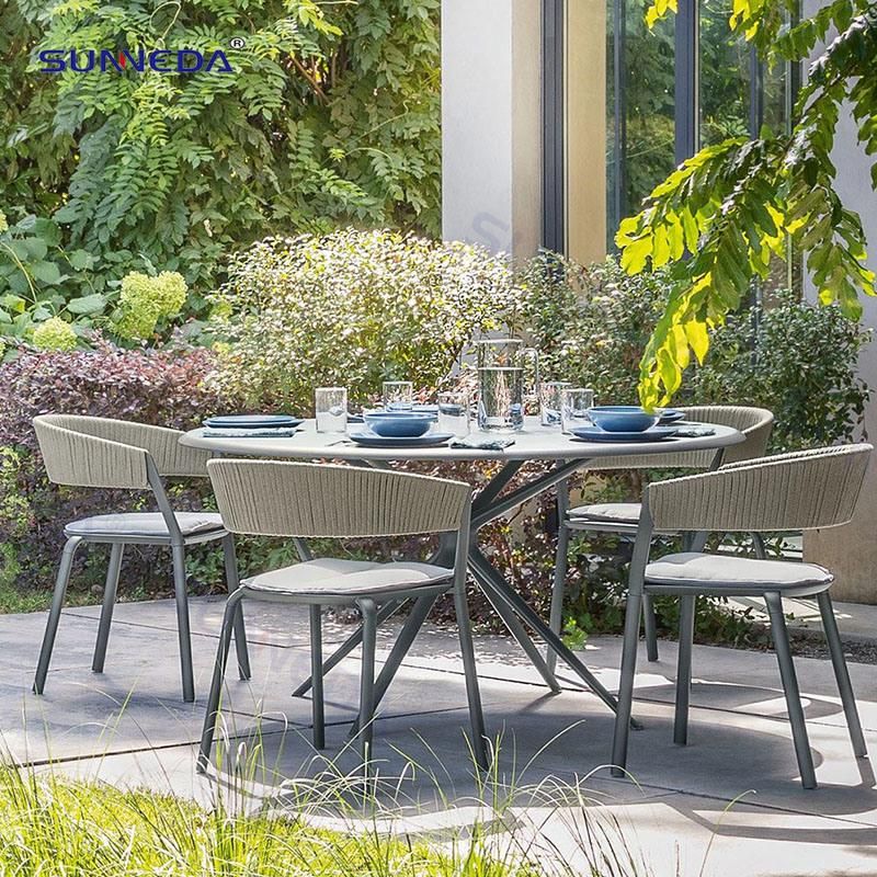 Outdoor Hotel Garden Patio Aluminium Rattan Dining Table 4 Chairs and Table Set Wicker Furniture