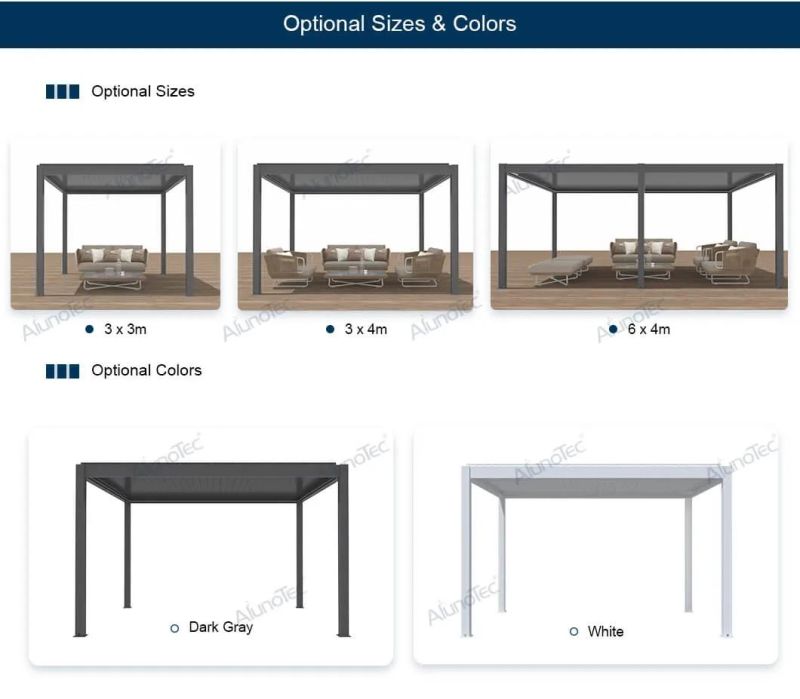 Exterior Bioclimatic 3X3 3X4 Standard Size Cheap Pergola Design For Resell