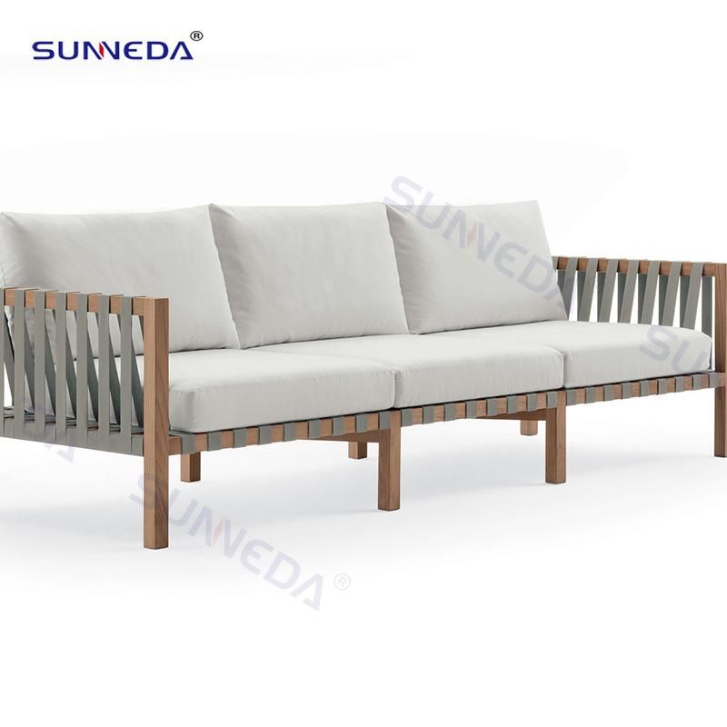 Hand Crafted Wood Frame with Waterproof Rope Backyard Hotel Teak Sofa