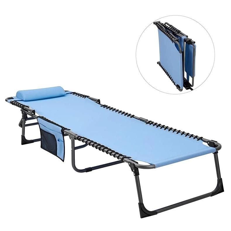 Outdoor Folding Chair Lounge Chair for Beach Sunbathing with Pillow
