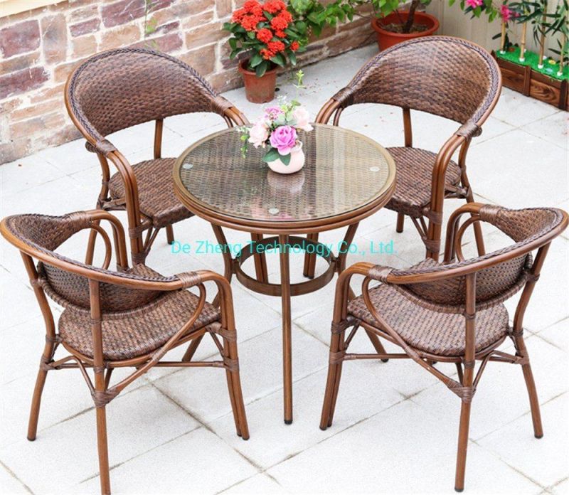 Original Design From Factory Leisure 4 Seater Aluminium Metal Rattan Wicker Dining Chair and Table Set Outdoor Garden Furniture