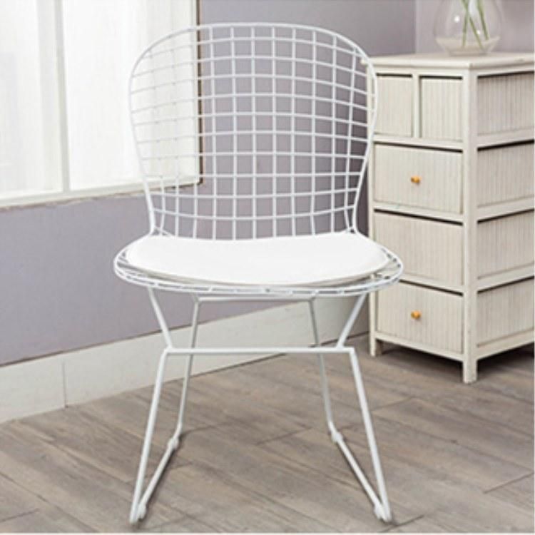 Outdoor Rose Gold Wire Stacking Metal Cafe Garden Chair with Seat Pad Indoor Living Room Relaxing Leisure Chair