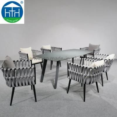 Teak Wood Garden Luxury Outdoor Woven Rope Furniture Dining Chair Set