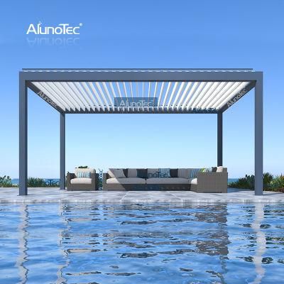 AlunoTec Pergolas Kit Bioclimatic Waterproof Gazebo Modern Louver Roof 5x3 Pergola-aluminium with Glass Sliding Door