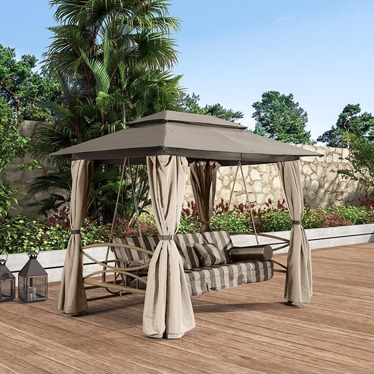 Outdoor Swing Bench W/Canopy Convertible Lawn Garden Poolside Porch Swing Furniture Hanging Seat Seating Anthracite Steel, Luxury Tent Swing with Gauze