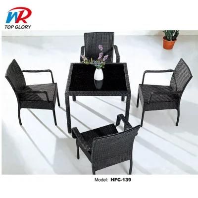 Chinese Supplier 1+4 Rattan Dining Coffee Table Chair Restaurant Furniture