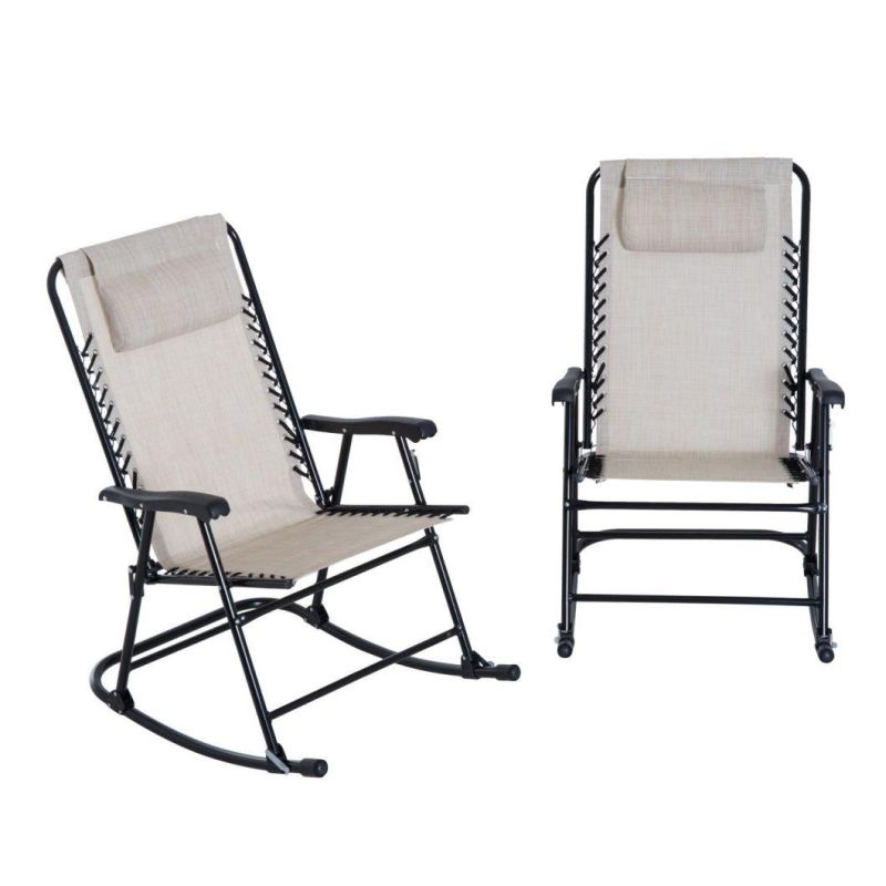 Folding Rocking Chair Porch Patio Indoor Foldable Rocker Seat with Headrest
