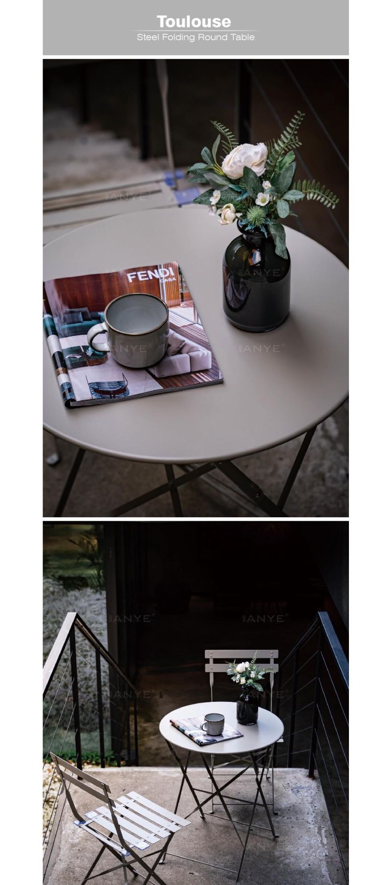 Portable Folding Furniture 60cm Diameter Durable Metal Round Coffee and Tea Table