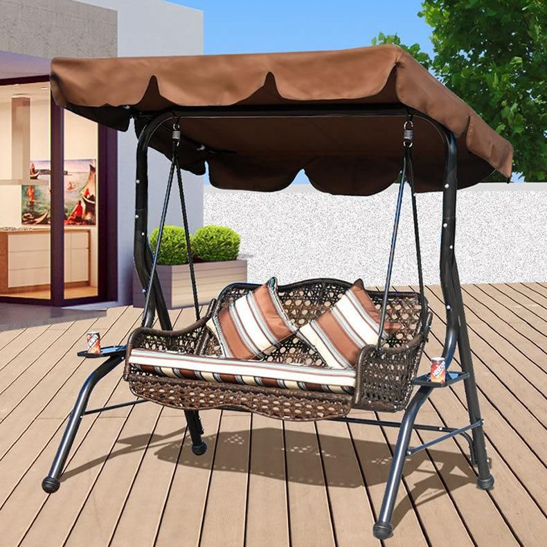 2-Seats Rattan Patio Swing Chair Hanging Swing Chair with Cushion