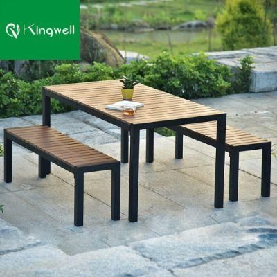 Wholesale Aluminum Bench Set with Plastic Wood for Patio Restaurant