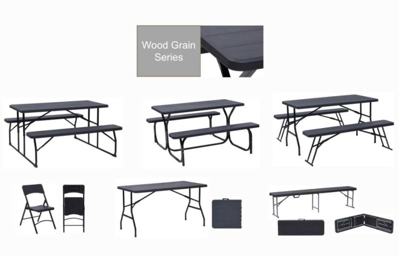 4FT Outdoor Plastic Height Adjustable Fold in Half Table for Picnic/Meeting/Study/Dinging/Party