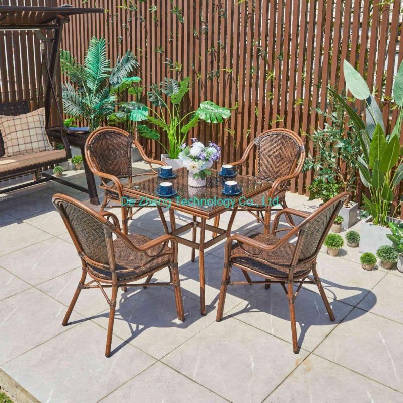 Metal European Design Modern Stainless Steel Dining Garden Outdoor Furniture Aluminum Sintered Stone Table Set