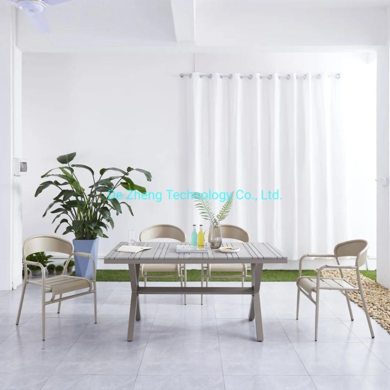 Outdoor Furniture Foshan Cheap Patio Plastic Wood Chairs and Tables Set Restaurant Used