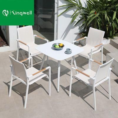 Contracted Outdoor Patio Furniture Teak Aluminum Table and Handrails Chair with Stacked