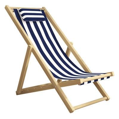 Adjustable Height Foldable Wooden Tommy Bahama Chair with Stripe Pattern Moon Chair Camp Beach Lounge Chair