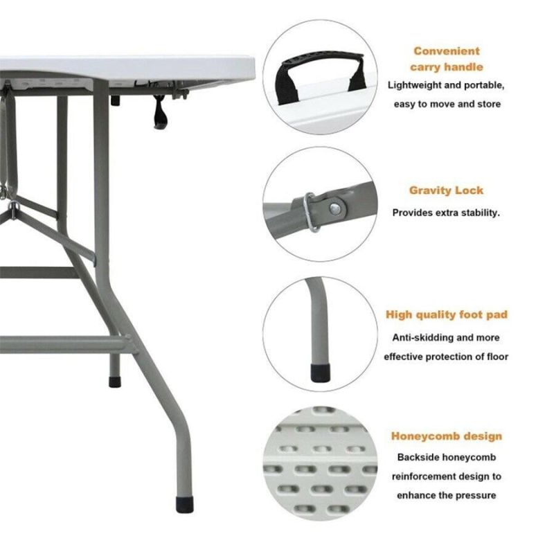 6 FT Fold-in-Half Banquet Table W/Handle for Multifunctional Use